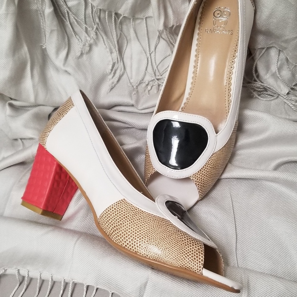 Rara Avis Red Heeled Faux Snakeskin Pumps Sz 8.5